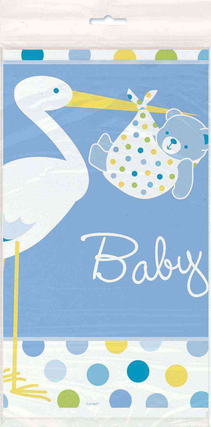 Baby Shower Masa Örtüsü Baby Boy Stork Leylekli Mavi Masa Örtüsü 137x274 cm