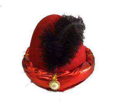 Siyah Tüylü Kırmızı Kumaş Kaplama Şehzade Sultan Şapkası Padişah Kavuğu