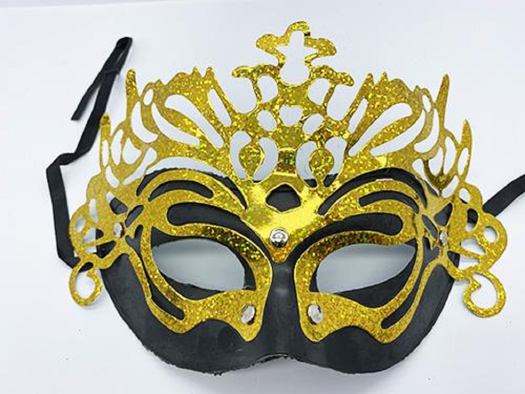 Metalize Ekstra Parlak Hologramlı Parti Maskesi Siyah-Altın Renk 23x14 cm