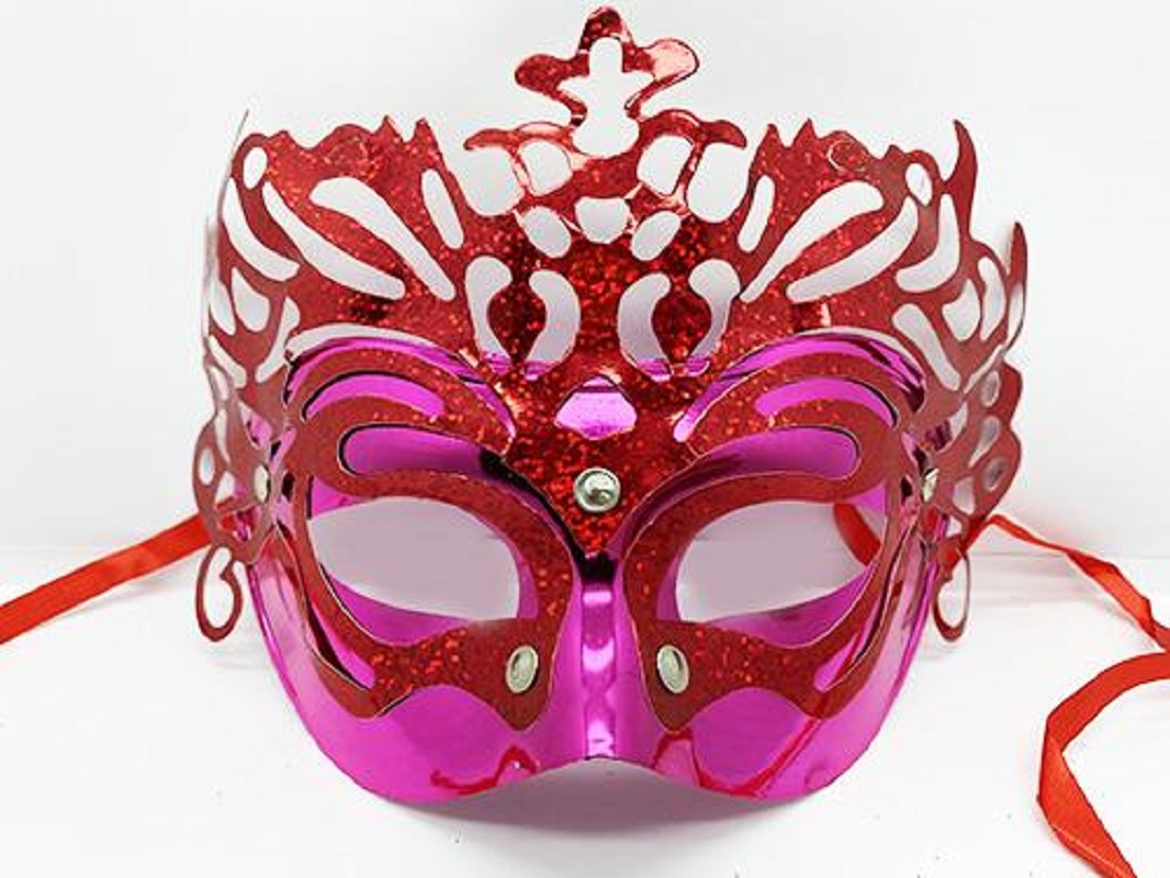 Metalize Ekstra Parlak Hologramlı Parti Maskesi Kırmızı Renk 23x14 cm