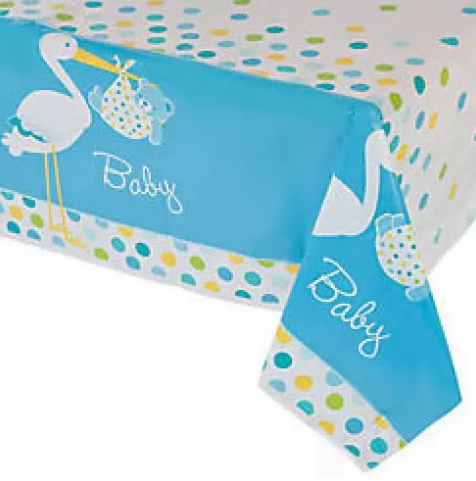 Baby Shower Masa Örtüsü Baby Boy Stork Leylekli Mavi Masa Örtüsü 137x274 cm